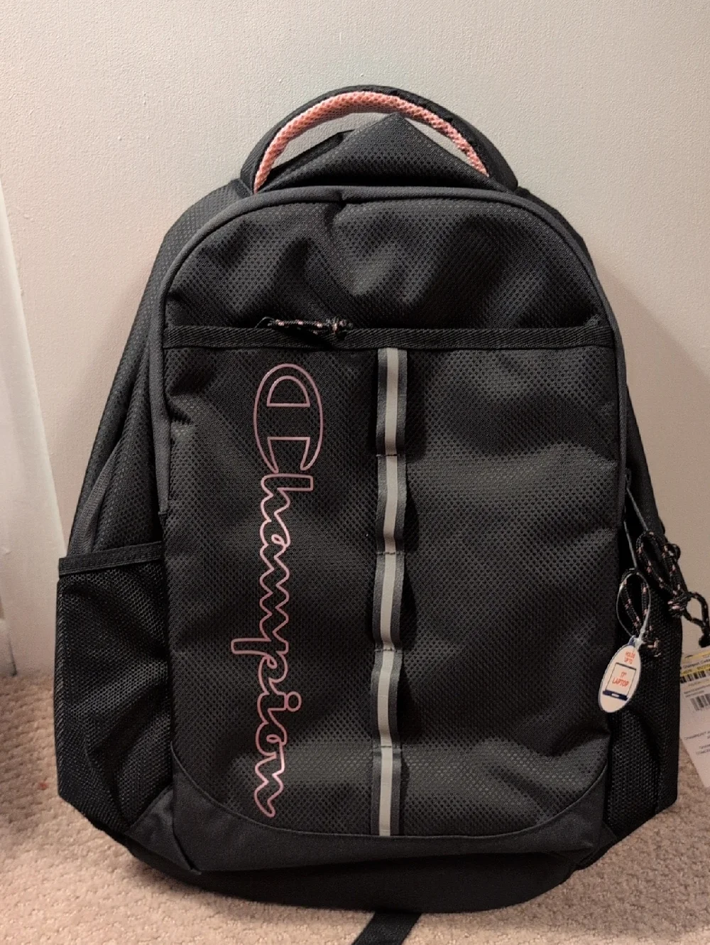 Champion Black Full Size Backpack with Pink Accents Fits A 17